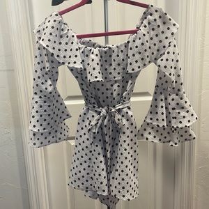Off the shoulder polka dot romper